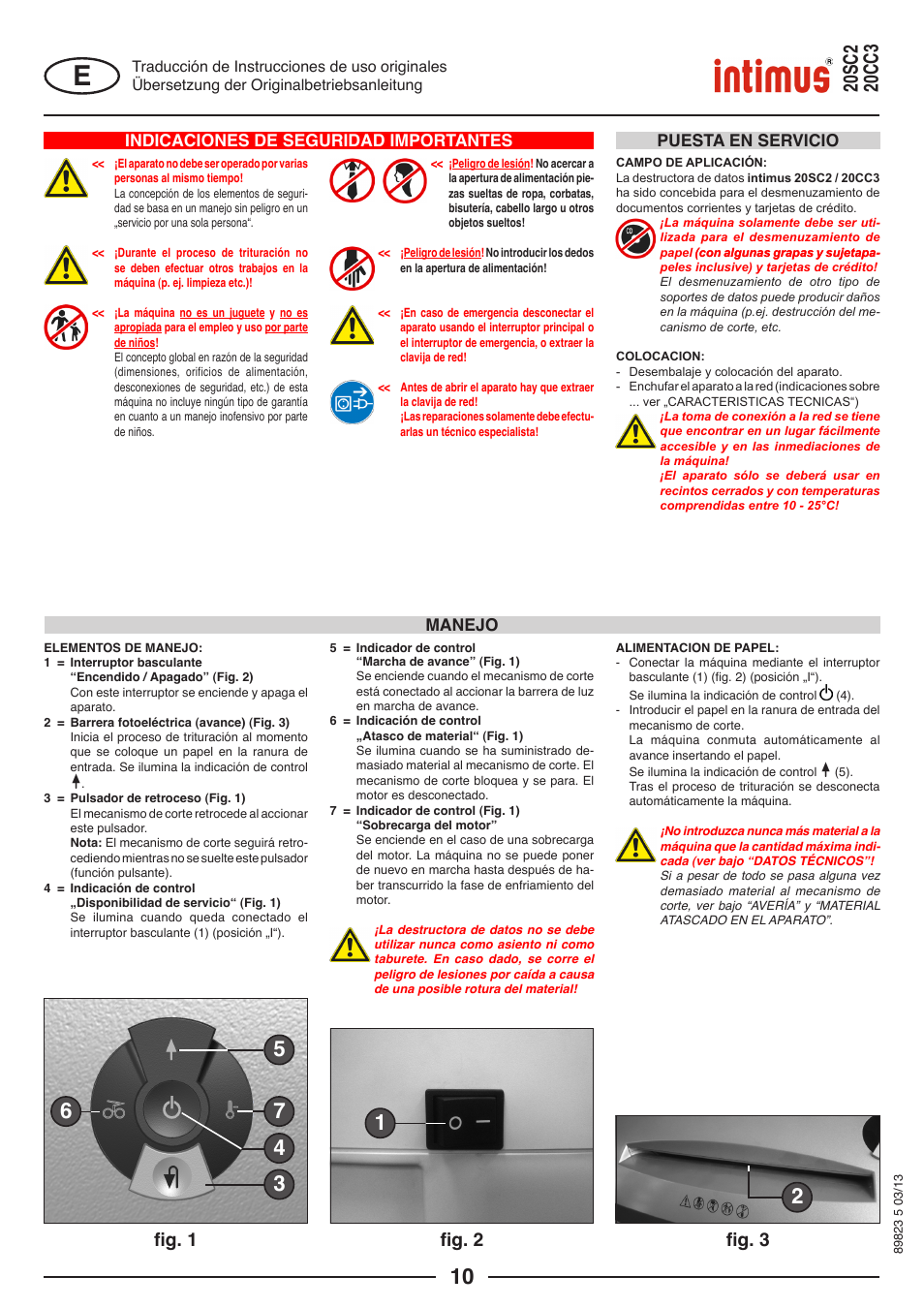 Fig. 2 fig. 3, Fig. 1, Indicaciones de seguridad importantes | Puesta en servicio manejo | intimus 20 CC3 User Manual | Page 10 / 36