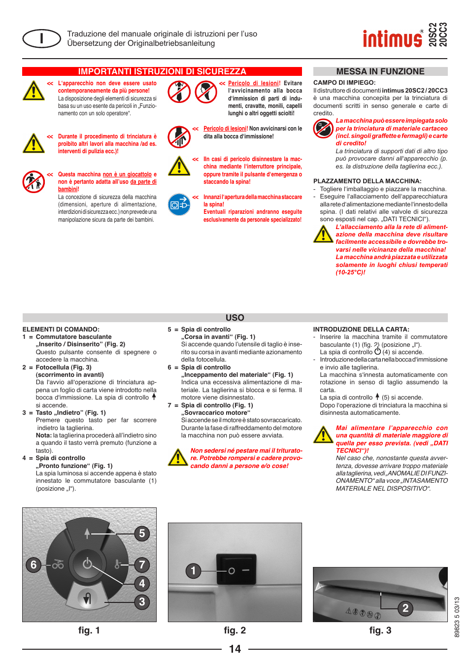 Fig. 2 fig. 3, Fig. 1, Importanti istruzioni di sicurezza | Messa in funzione uso | intimus 20 CC3 User Manual | Page 14 / 36