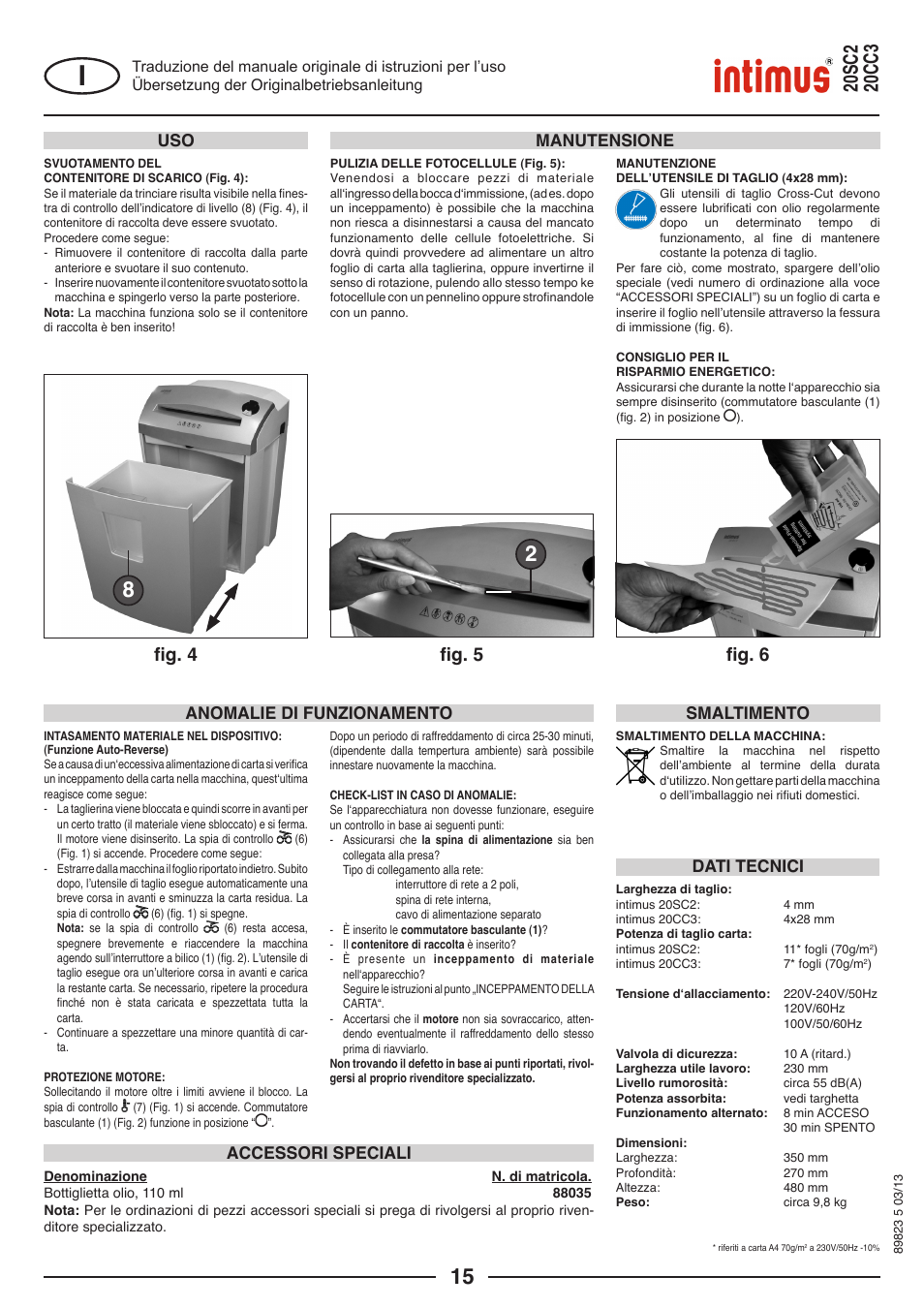 Fig. 5, Fig. 4, Fig. 6 | Manutensione, Smaltimento | intimus 20 CC3 User Manual | Page 15 / 36