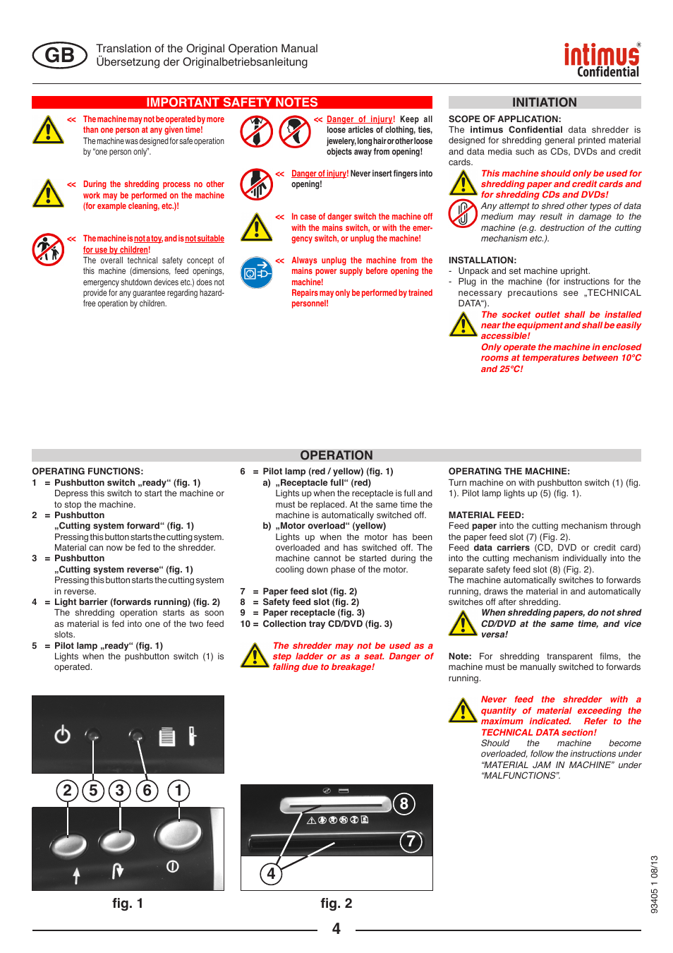Fig. 1 fig. 2, Operation, Initiation | intimus Confidential User Manual | Page 4 / 36