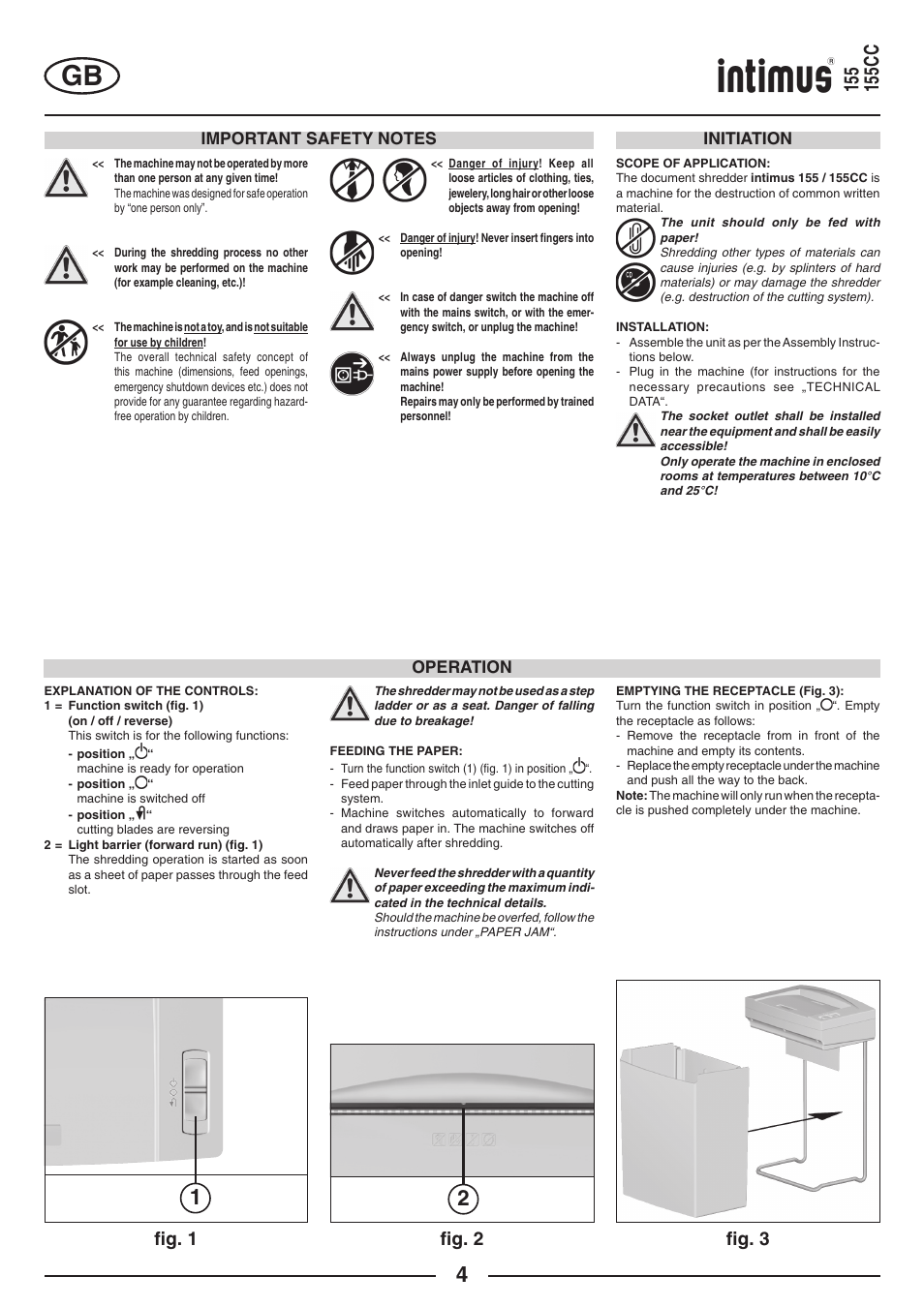 FIg. 1 ﬁg. 2, FIg. 3, Operation initiation | intimus 155 CC User Manual | Page 4 / 40