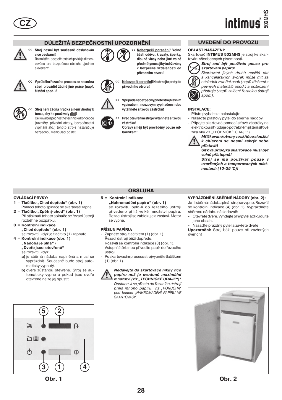 502mhs, Obr. 2 obr. 1, Důležitá bezpečnostní upozornění | Obsluha uvedení do provozu | intimus 502 User Manual | Page 28 / 36