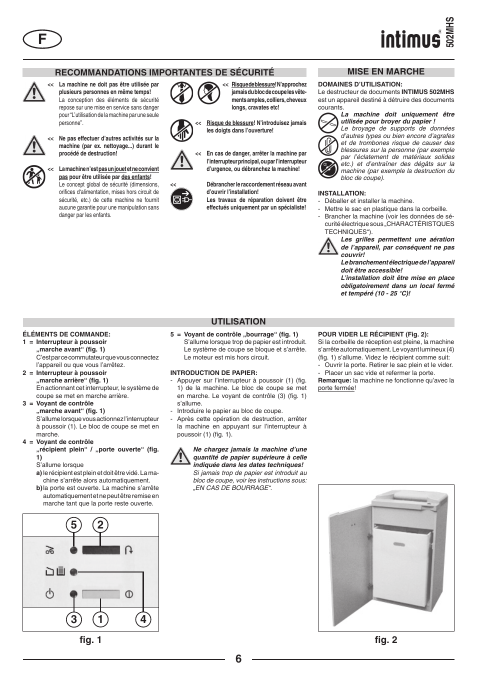 502mhs, FIg. 2 ﬁg. 1 | intimus 502 User Manual | Page 6 / 36