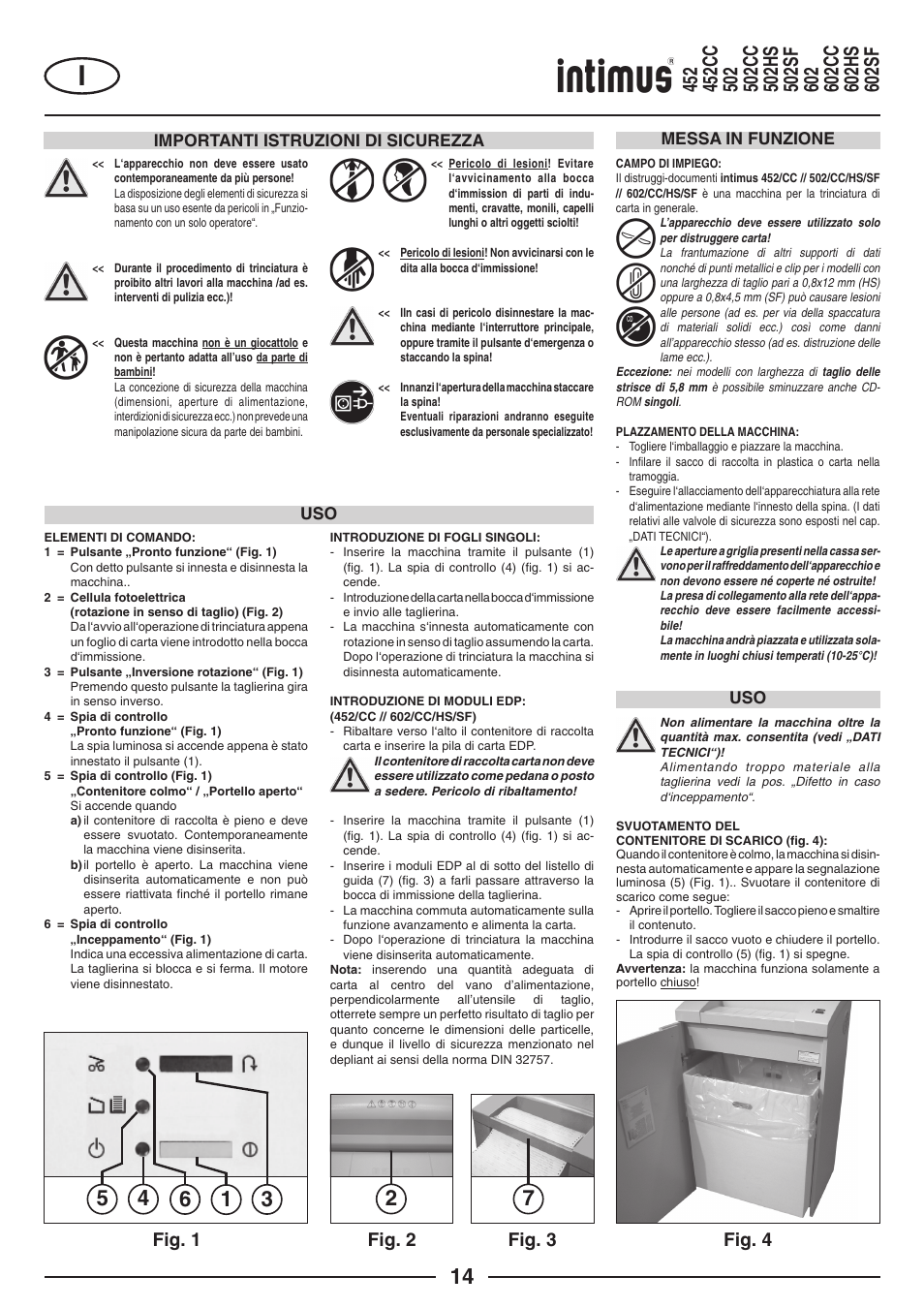 Fig. 2 fig. 3 fig. 4, Fig. 1, Importanti istruzioni di sicurezza | Messa in funzione uso uso | intimus Modelis 684 User Manual | Page 14 / 48