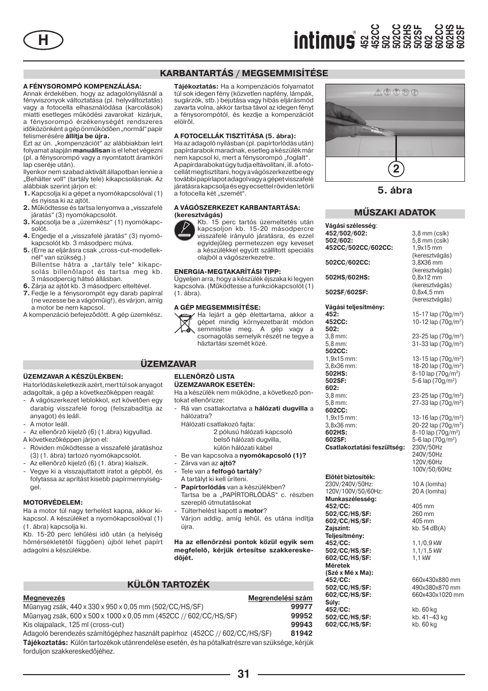 Ábra, Karbantartás / megsemmisítése, Műszaki adatok | Külön tartozék üzemzavar | intimus Modelis 684 User Manual | Page 31 / 48