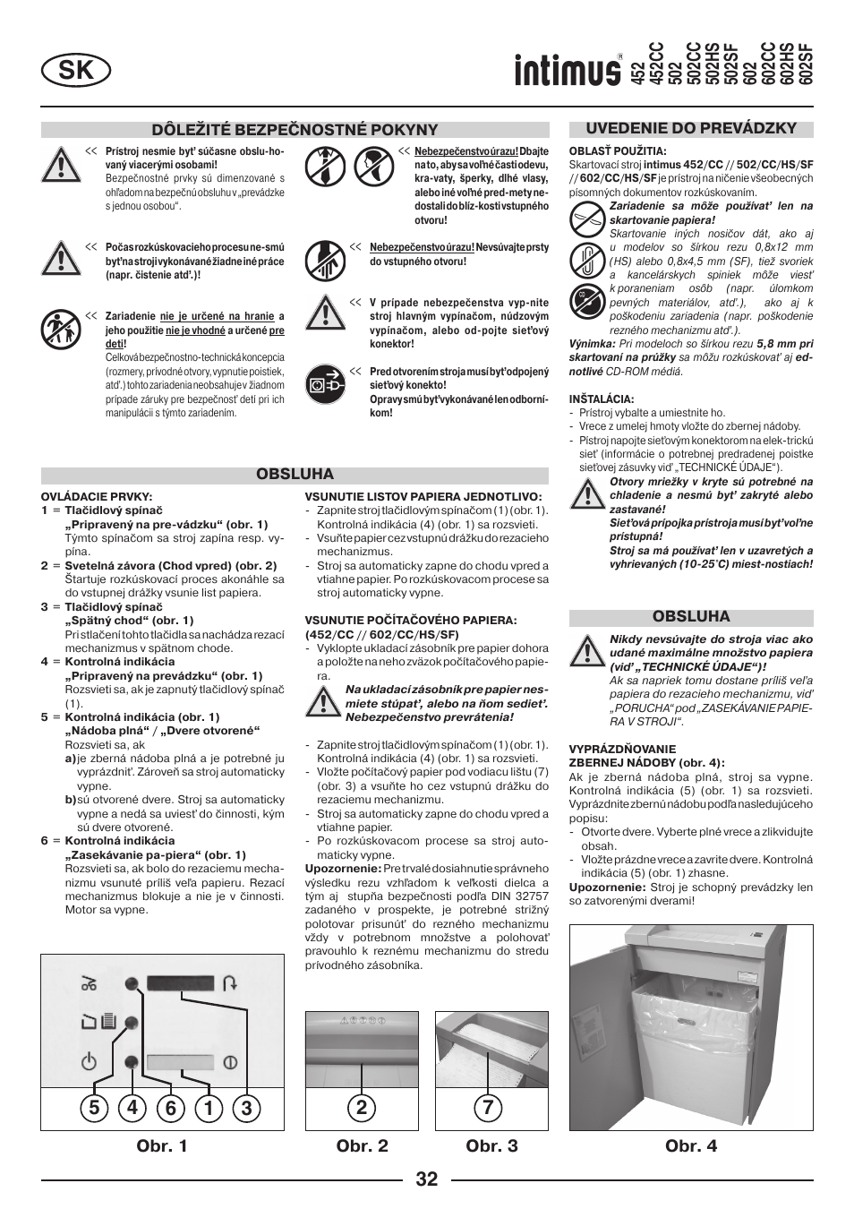 Obr. 2 obr. 4 obr. 3 obr. 1, Dôležité bezpečnostné pokyny, Obsluha | Obsluha uvedenie do prevádzky | intimus Modelis 684 User Manual | Page 32 / 48