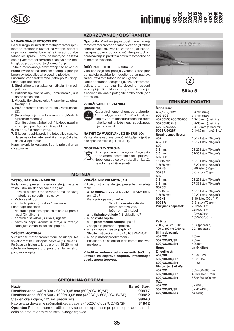 Slika 5, Vzdrževanje / odstranitev, Tehnični podatki | Specialna oprema motnja | intimus Modelis 684 User Manual | Page 35 / 48