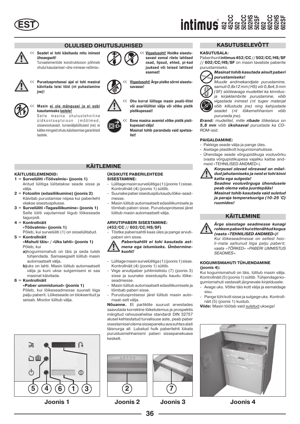 Joonis 2 joonis 4 joonis 3 joonis 1, Olulised ohutusjuhised, Käitlemine | Käitlemine kasutuselevõtt | intimus Modelis 684 User Manual | Page 36 / 48