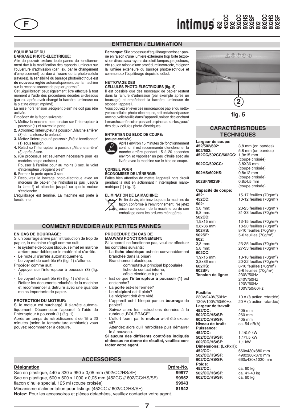 FIg. 5, Comment remedier aux petites pannes, Accessoires | intimus Modelis 684 User Manual | Page 7 / 48