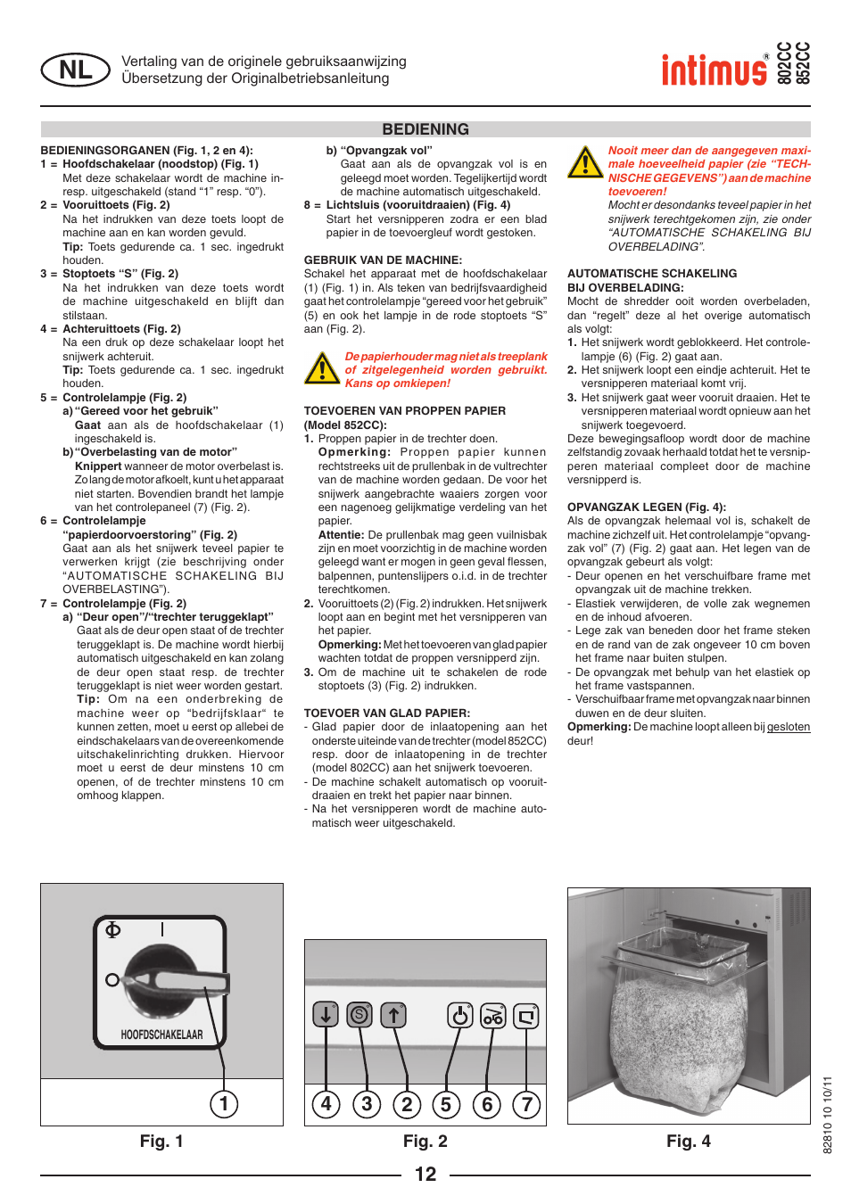 Fig. 1, Fig. 2, Fig. 4 | intimus 852 CC User Manual | Page 12 / 56
