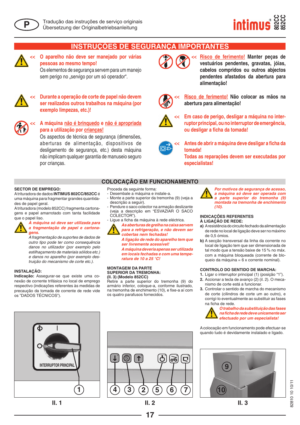 Instruções de segurança importantes | intimus 852 CC User Manual | Page 17 / 56