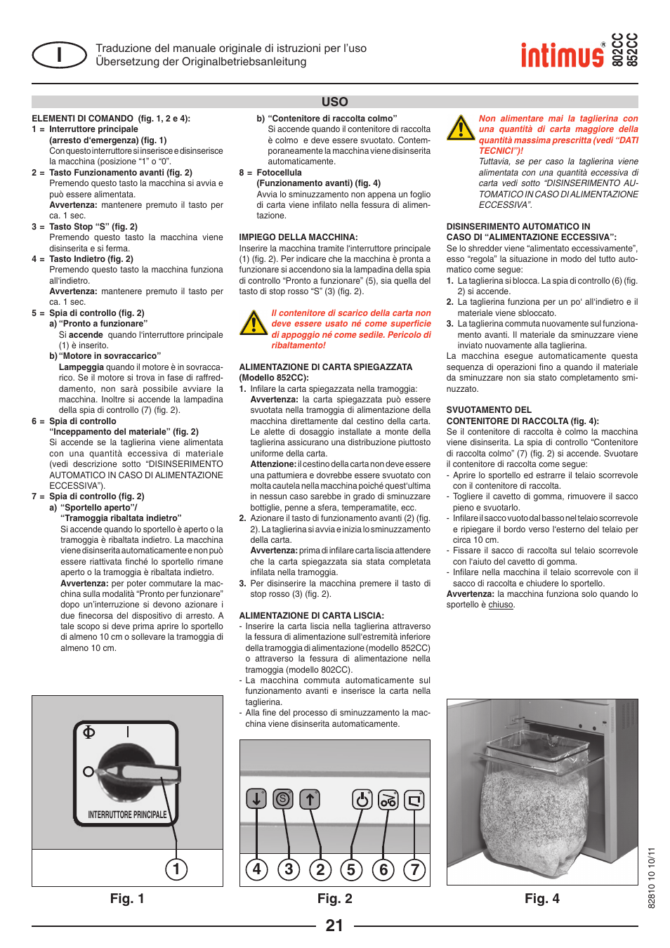 Fig. 4, Fig. 1, Fig. 2 | intimus 852 CC User Manual | Page 21 / 56