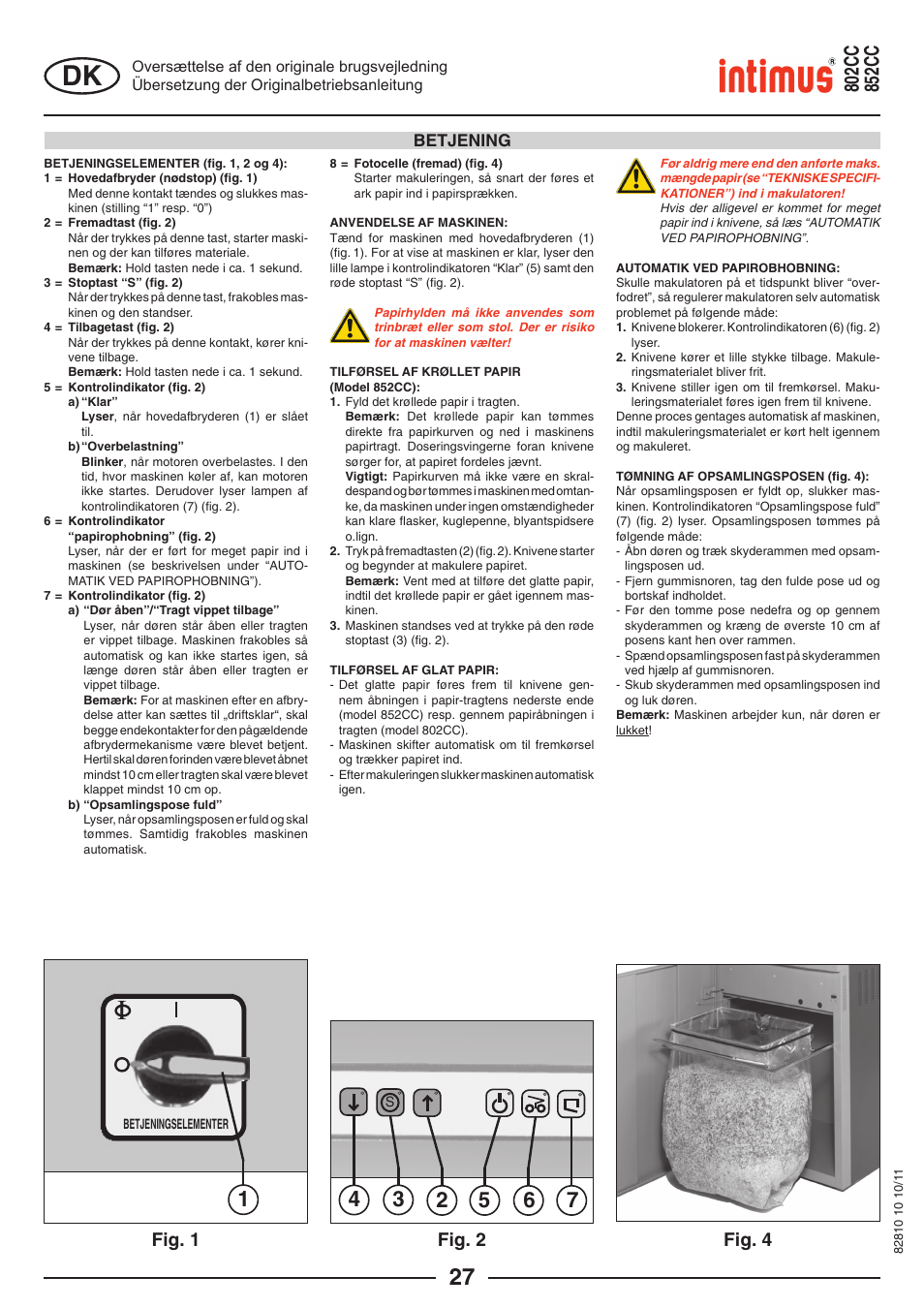 Fig. 4, Fig. 1, Fig. 2 | intimus 852 CC User Manual | Page 27 / 56