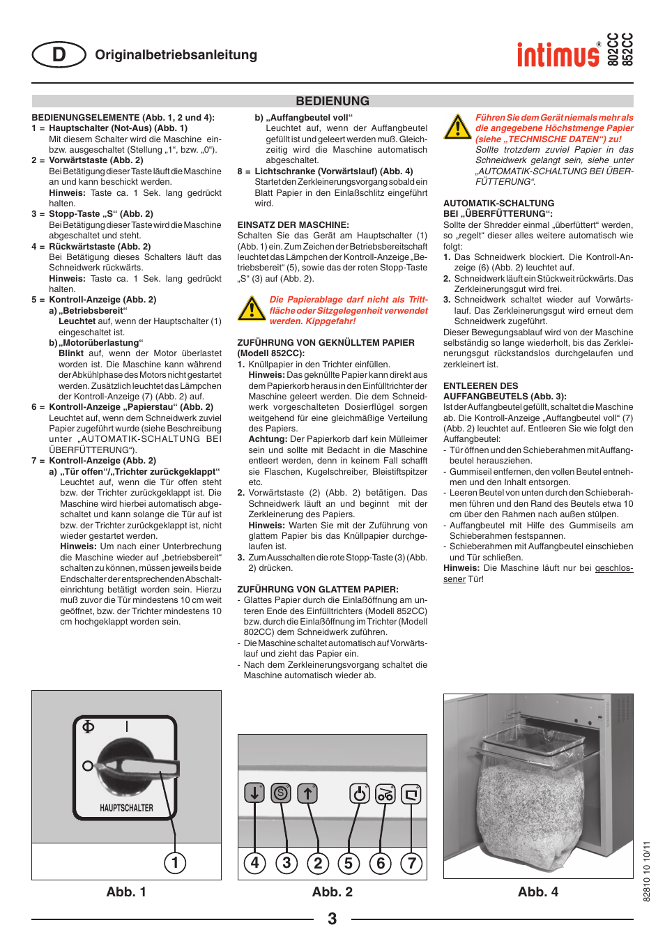 Abb. 1 abb. 2 abb. 4, Originalbetriebsanleitung | intimus 852 CC User Manual | Page 3 / 56