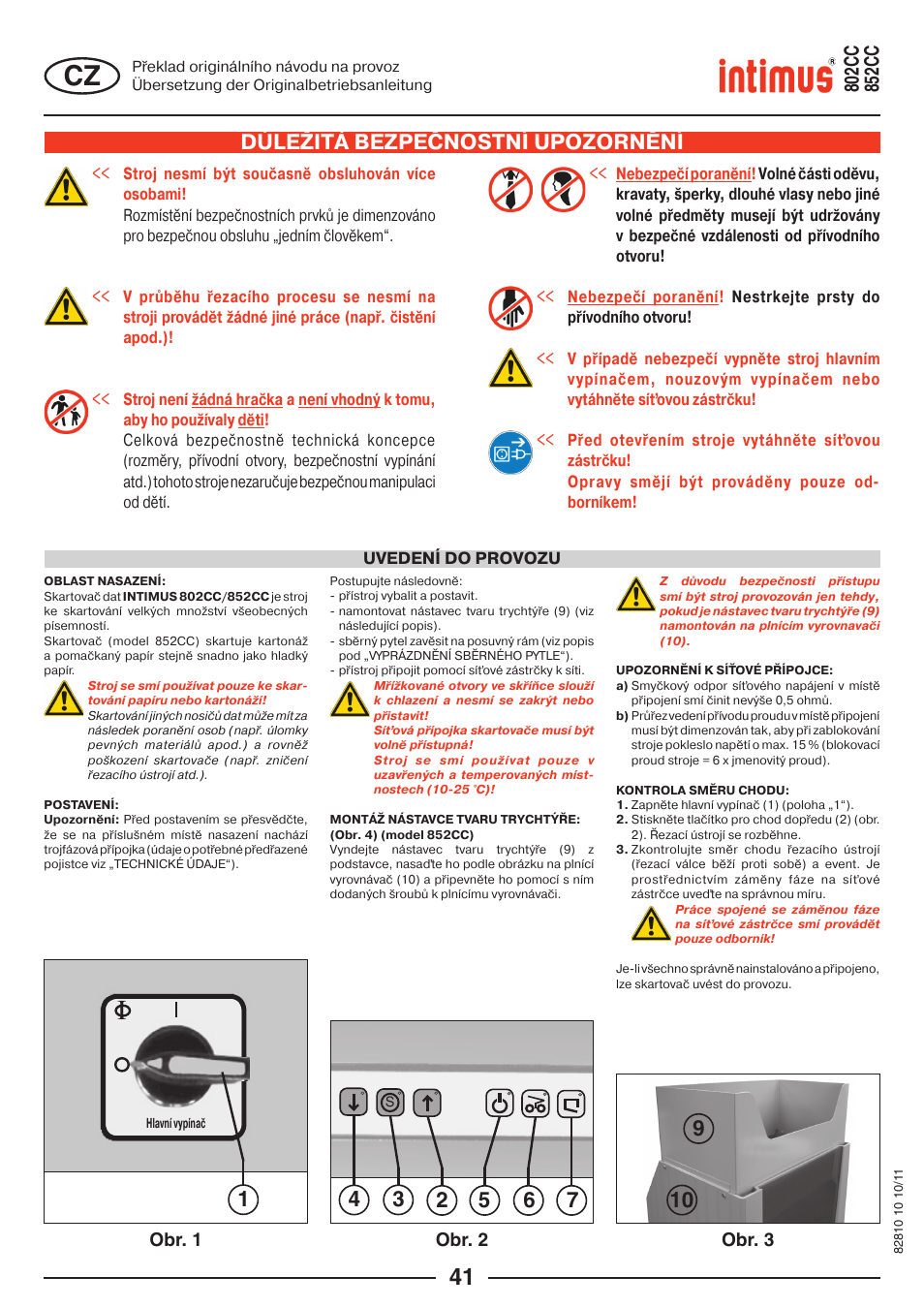 Důležitá bezpečnostní upozornění, Obr. 1 obr. 2 obr. 3 | intimus 852 CC User Manual | Page 41 / 56