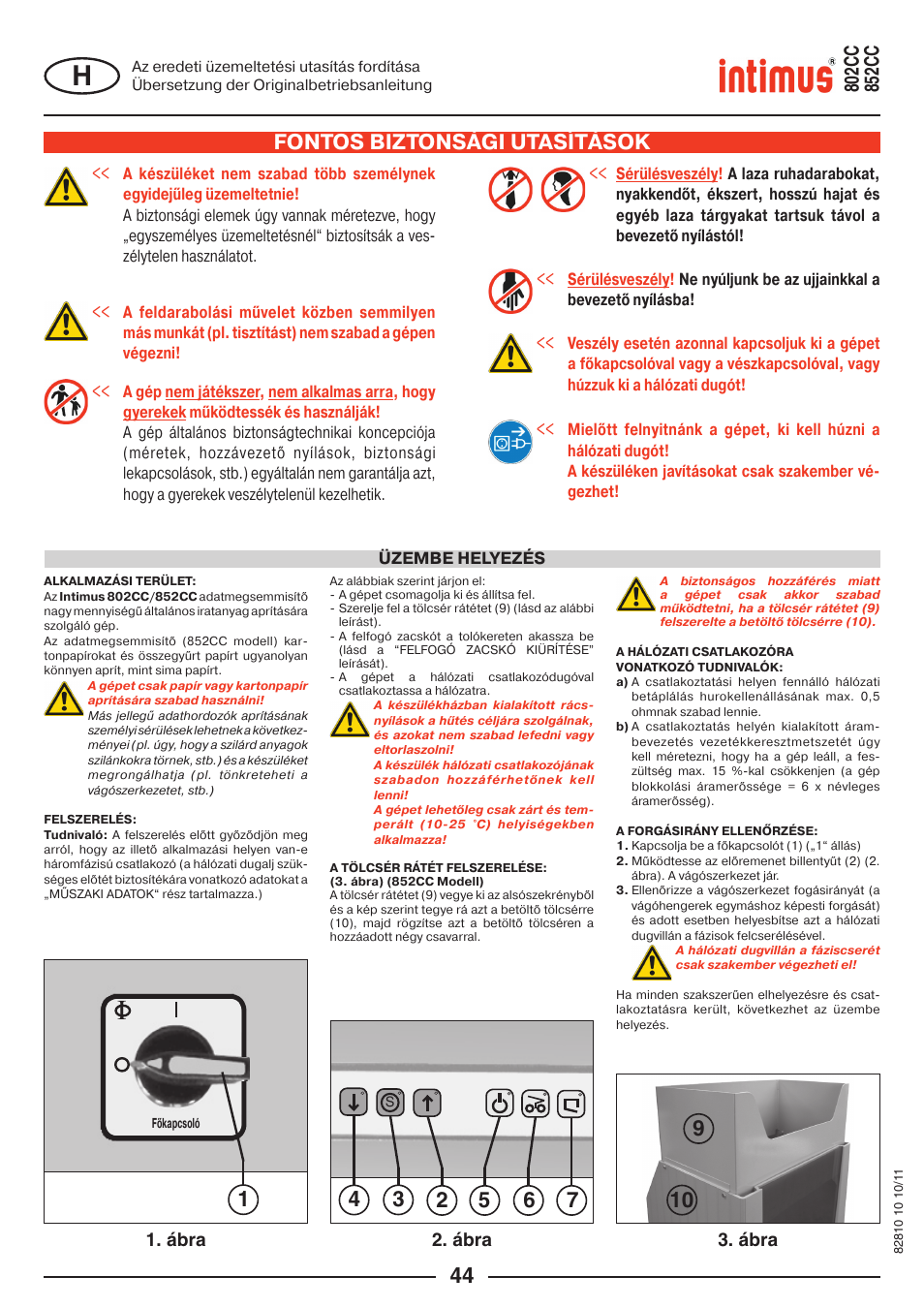 Fontos biztonsági utasítások, Ábra 2. ábra 3. ábra | intimus 852 CC User Manual | Page 44 / 56