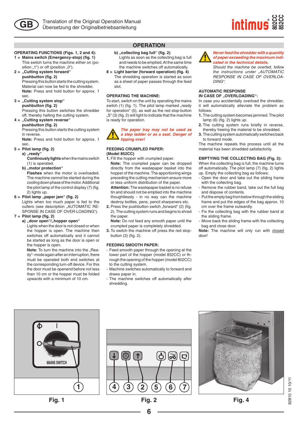 Fig. 1, Fig. 2, Fig. 4 | intimus 852 CC User Manual | Page 6 / 56