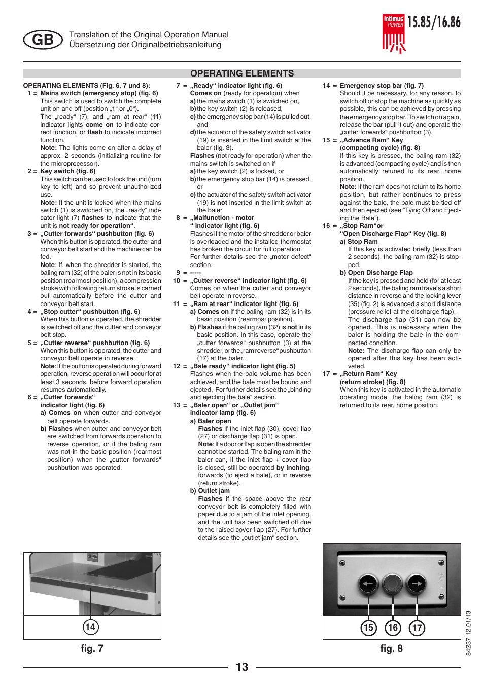 Fig. 7 fig. 8, Operating elements | intimus POWER 16.86 User Manual | Page 13 / 68