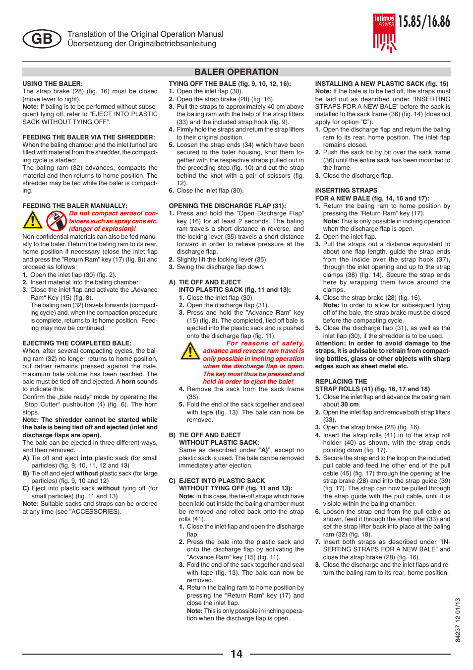 Baler operation | intimus POWER 16.86 User Manual | Page 14 / 68
