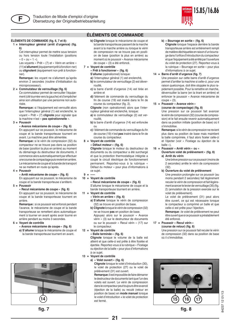 Fig. 7 fig. 8, Éléments de commande | intimus POWER 16.86 User Manual | Page 21 / 68