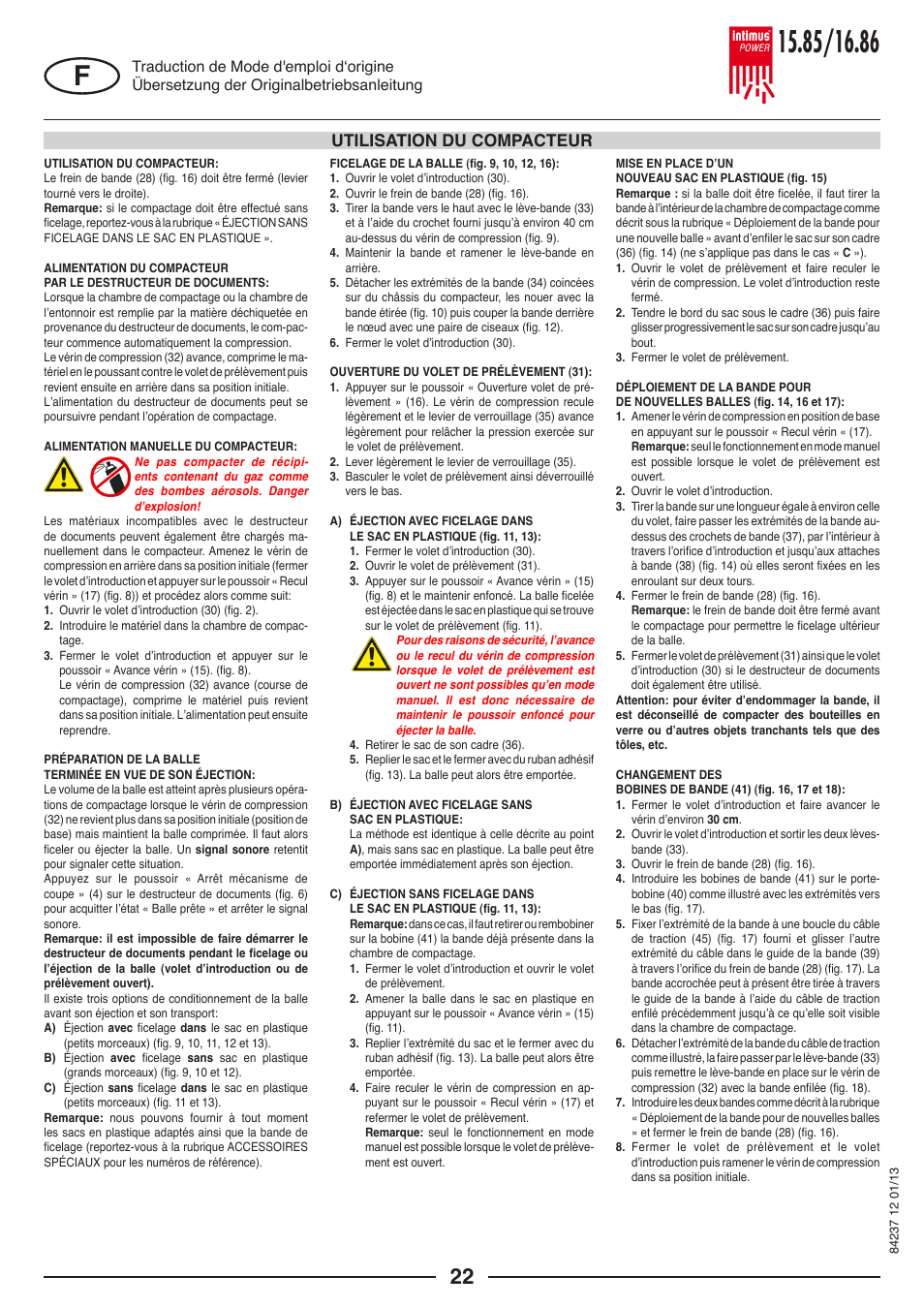 Utilisation du compacteur | intimus POWER 16.86 User Manual | Page 22 / 68