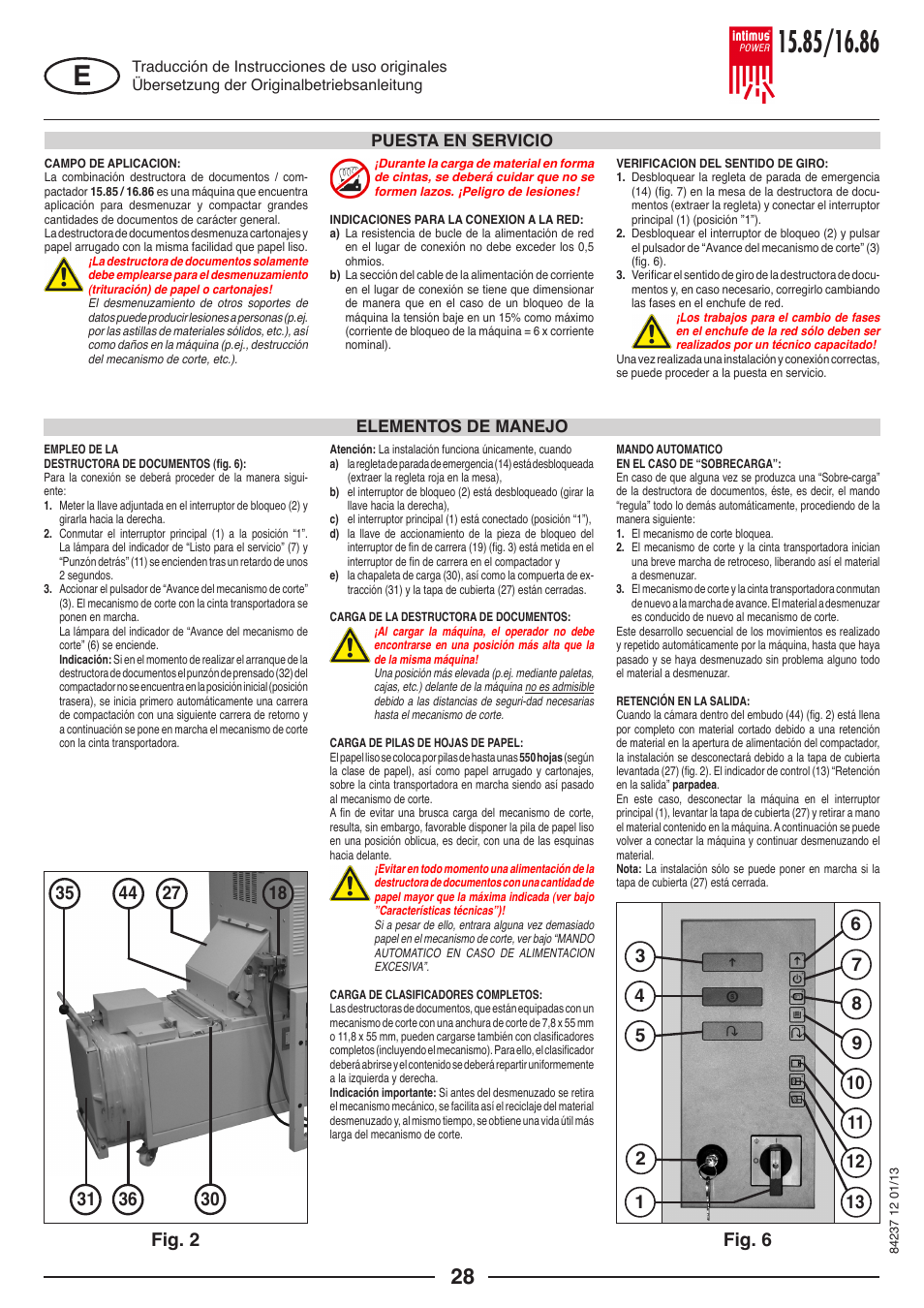 Puesta en servicio elementos de manejo | intimus POWER 16.86 User Manual | Page 28 / 68