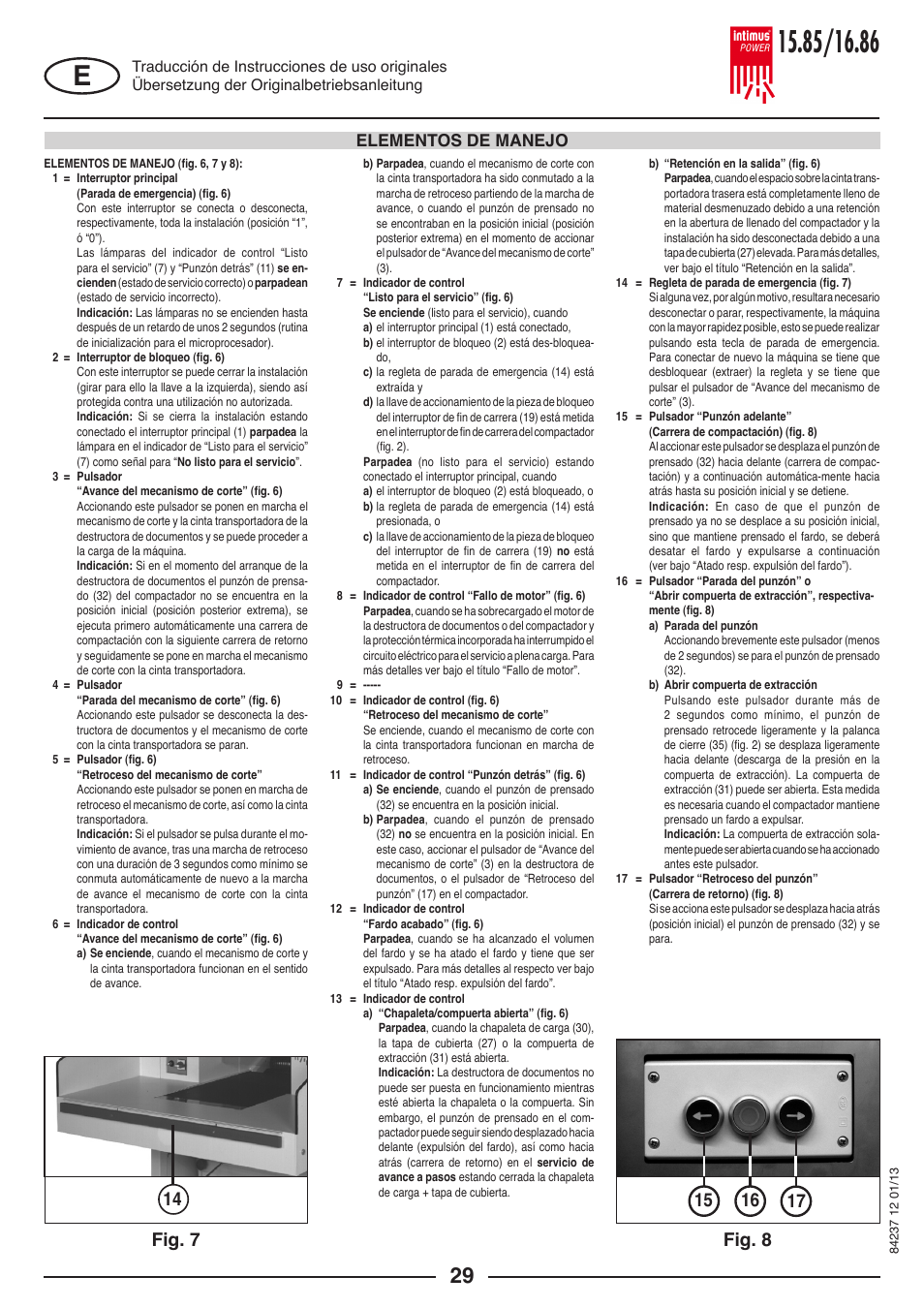 Elementos de manejo | intimus POWER 16.86 User Manual | Page 29 / 68