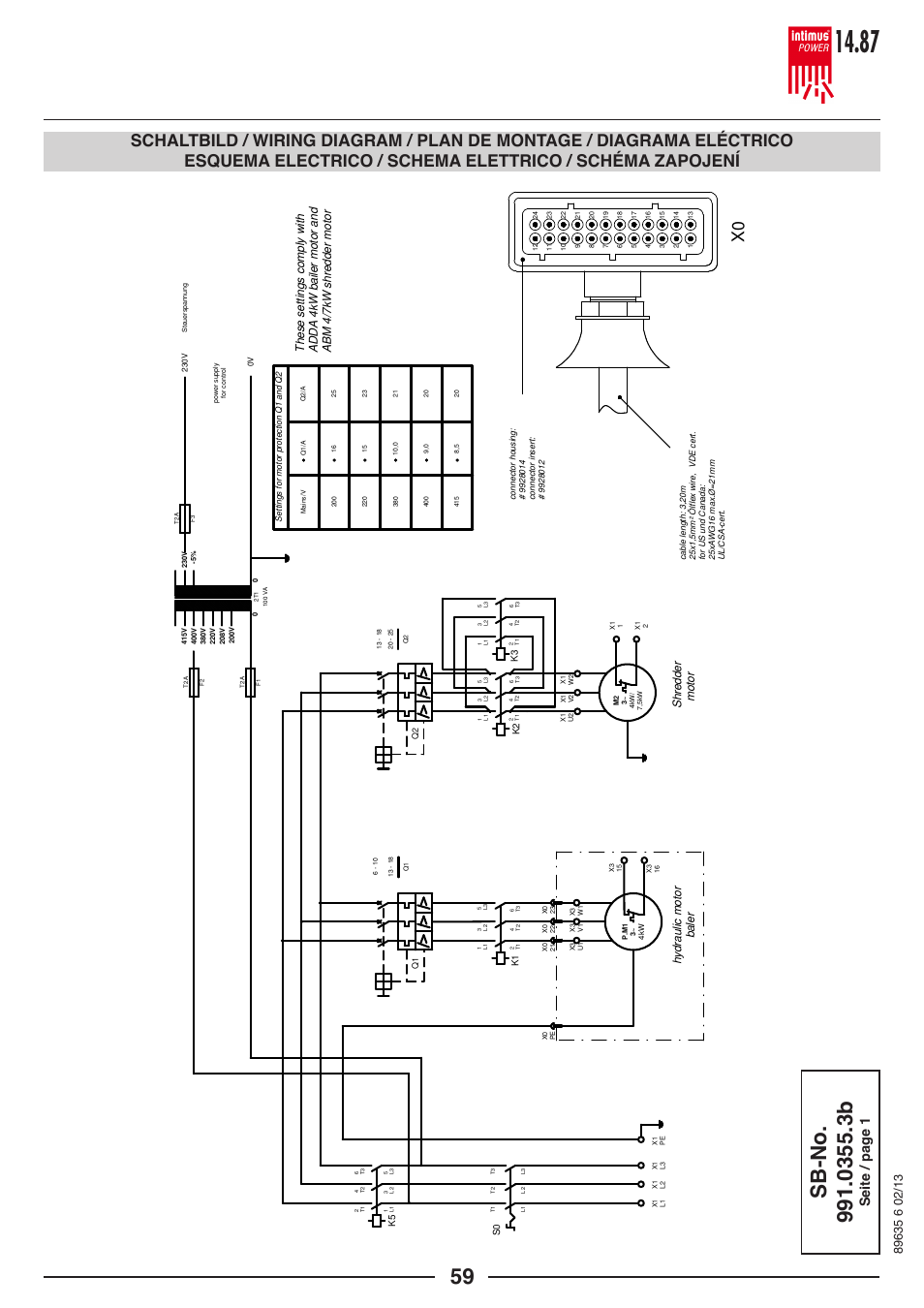 Seite / page 1, Shr ed de r m ot or, Hy dr au lic m ot or ba le r | intimus POWER 14.87 User Manual | Page 58 / 68