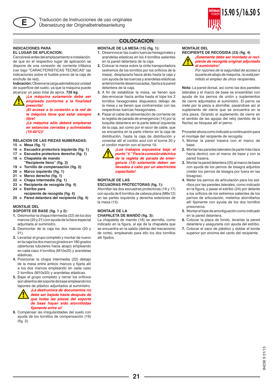 Colocacion | intimus POWER 16.50 S User Manual | Page 21 / 48