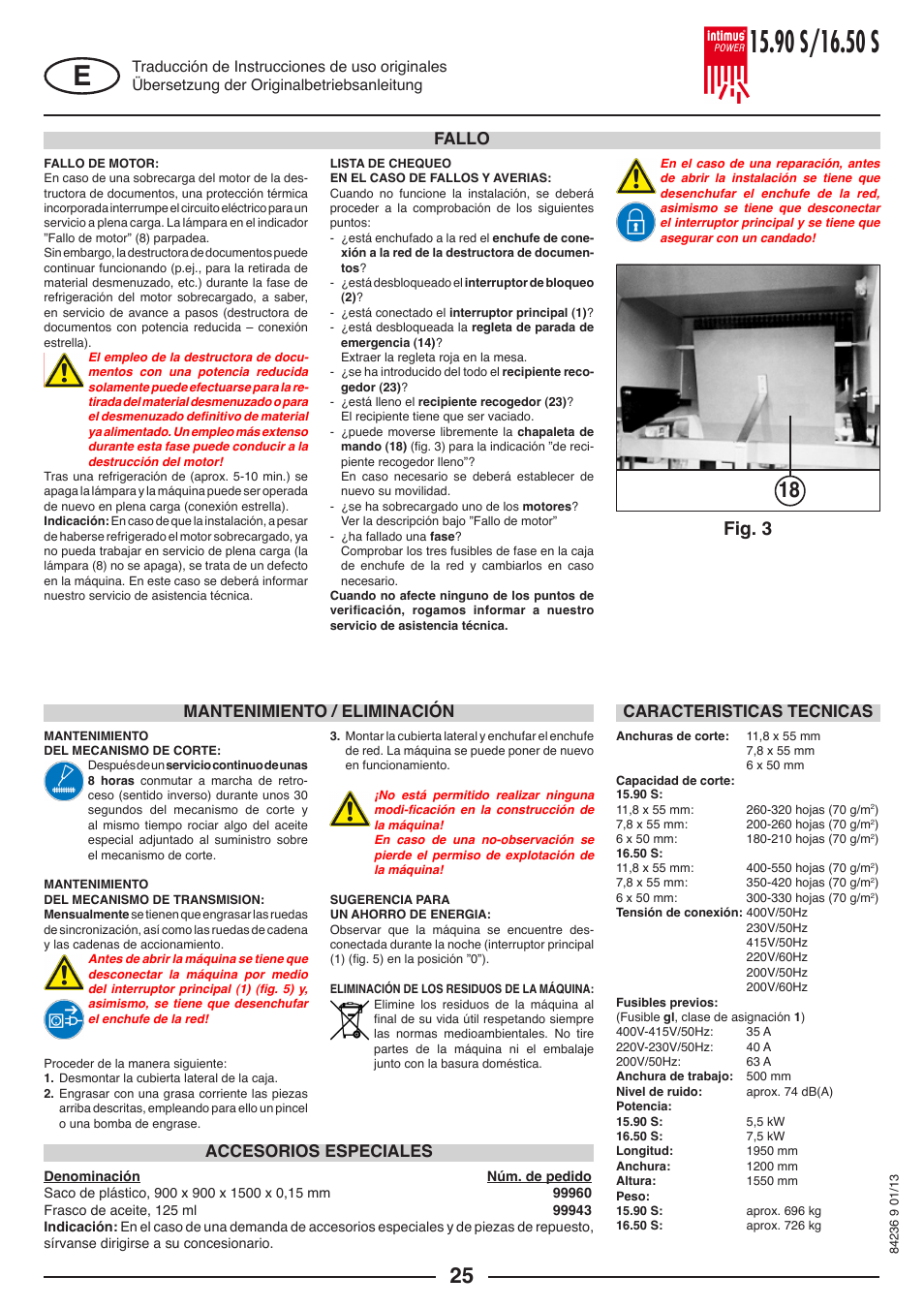 Fig. 3, Accesorios especiales | intimus POWER 16.50 S User Manual | Page 25 / 48
