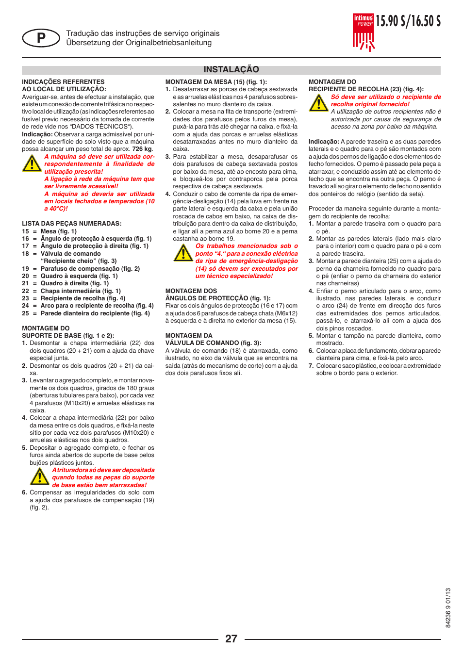 Instalação | intimus POWER 16.50 S User Manual | Page 27 / 48