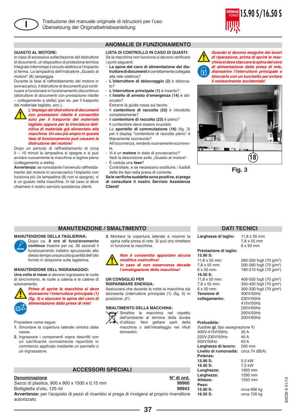 Fig. 3, Accessori speciali | intimus POWER 16.50 S User Manual | Page 37 / 48