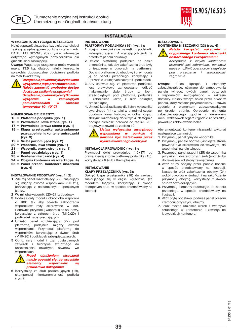 Instalacja | intimus POWER 16.50 S User Manual | Page 39 / 48