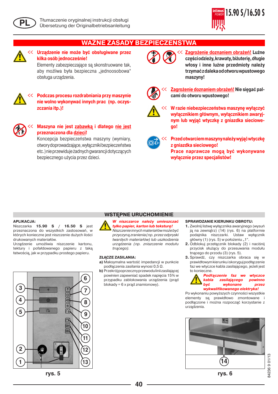 Ważne zasady bezpieczeństwa | intimus POWER 16.50 S User Manual | Page 40 / 48