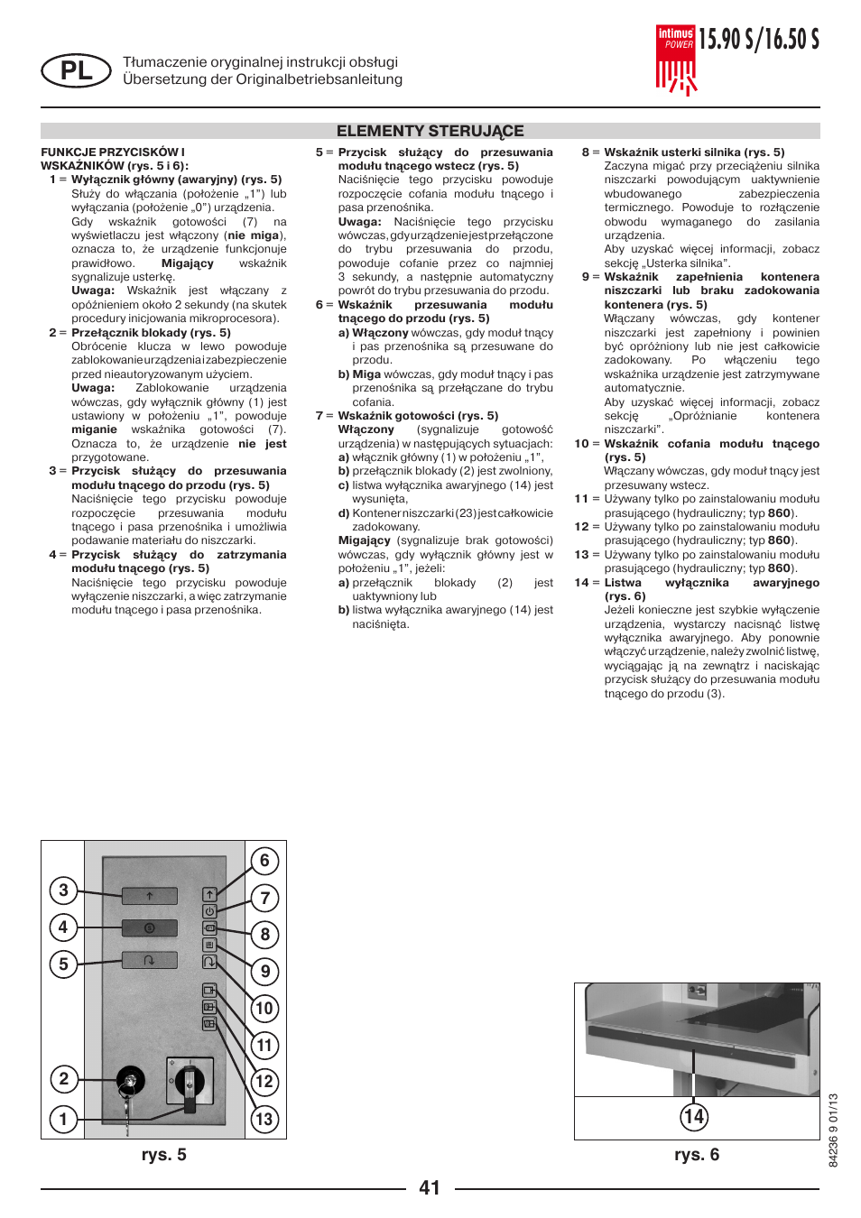 Rys. 5, Rys. 6, Elementy sterujące | intimus POWER 16.50 S User Manual | Page 41 / 48
