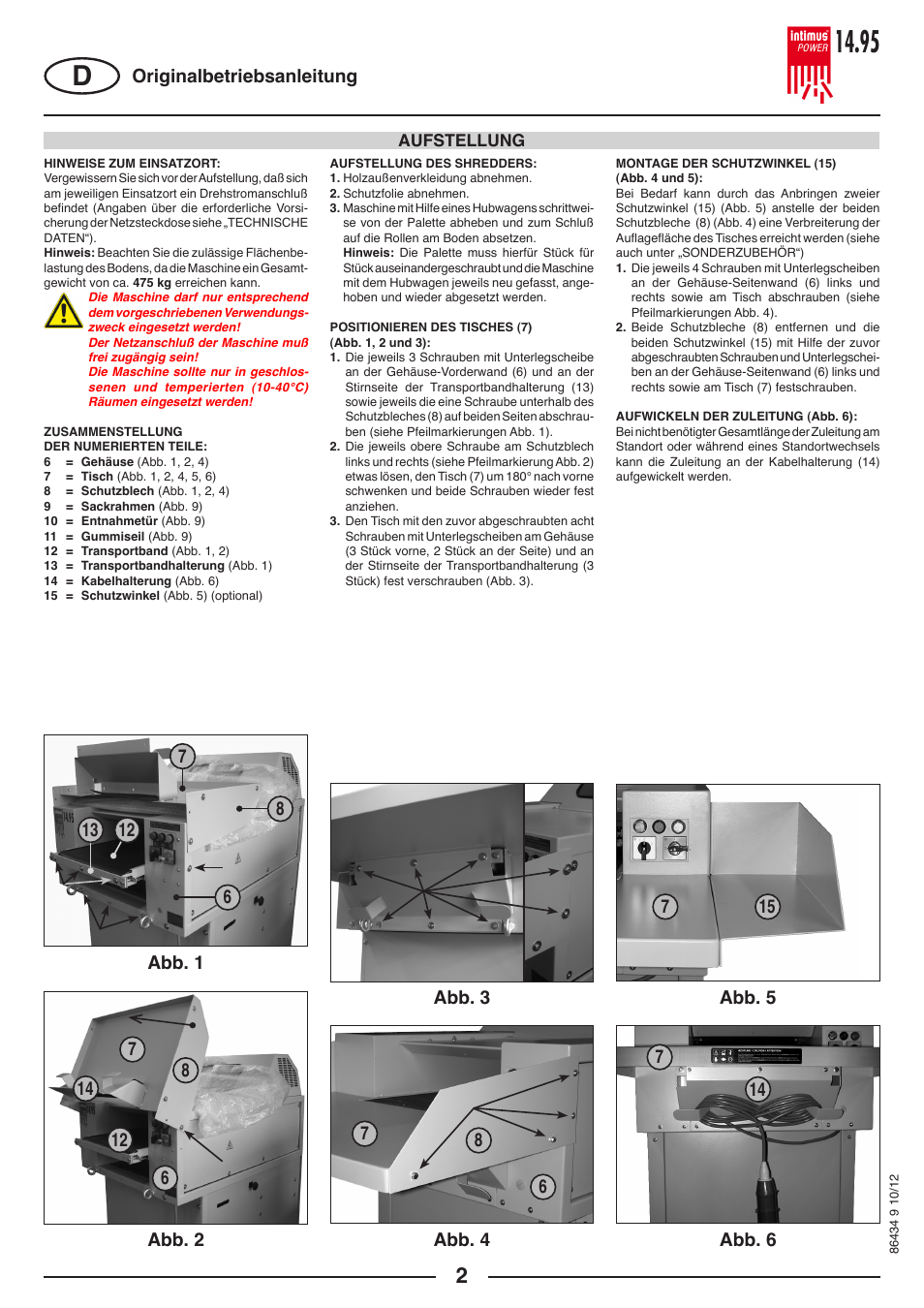 intimus POWER 14.95 S User Manual | Page 2 / 36