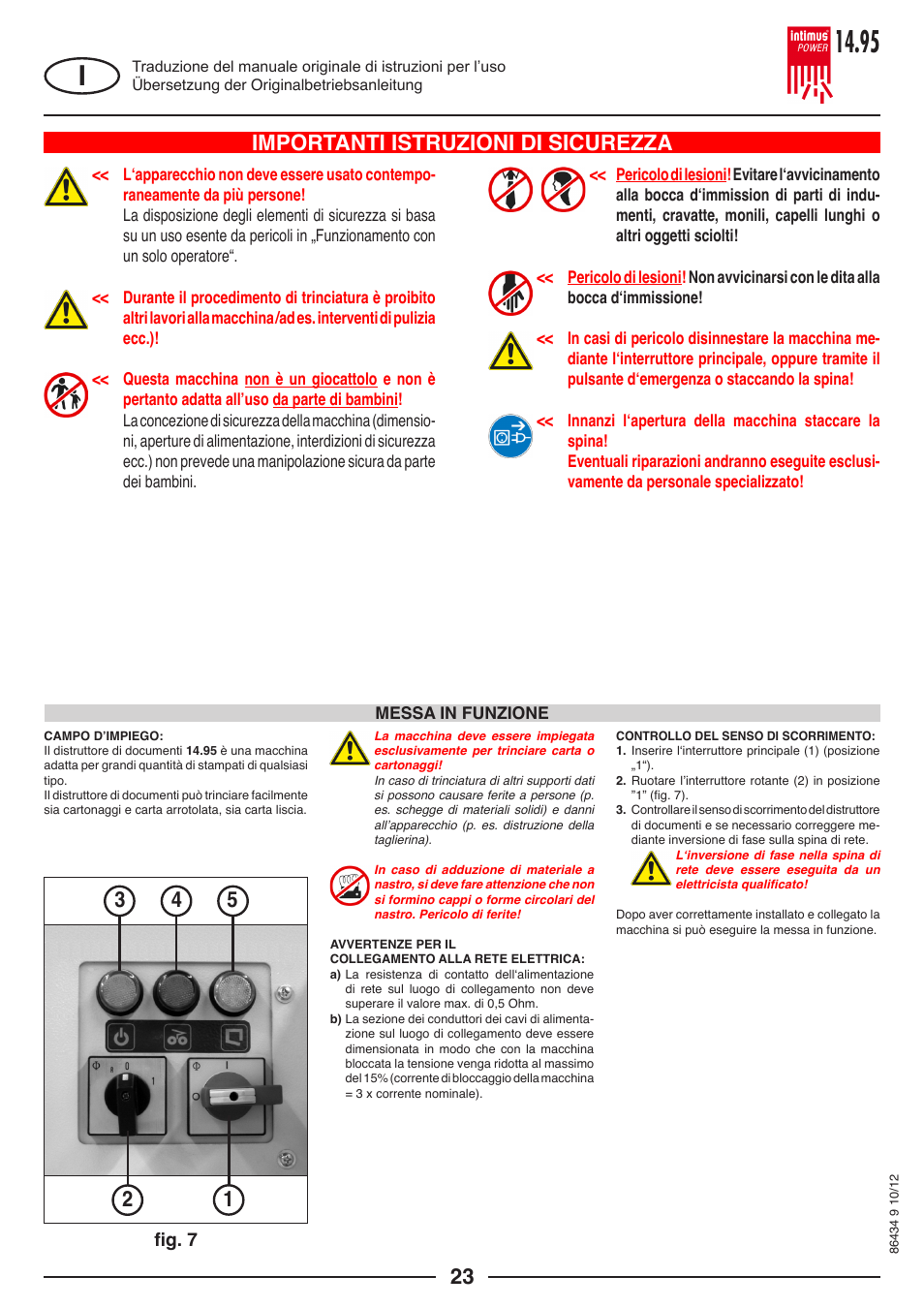 Importanti istruzioni di sicurezza, Fig. 7 | intimus POWER 14.95 S User Manual | Page 23 / 36