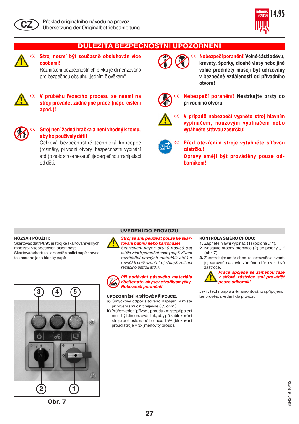 Důležitá bezpečnostní upozornění | intimus POWER 14.95 S User Manual | Page 27 / 36