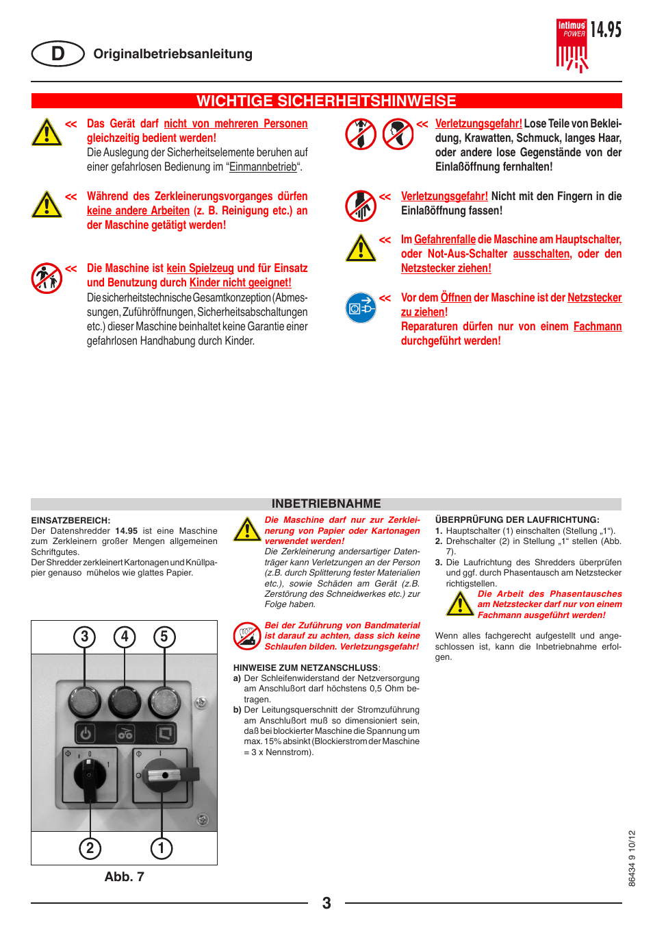 Wichtige sicherheitshinweise, Abb. 7 originalbetriebsanleitung | intimus POWER 14.95 S User Manual | Page 3 / 36