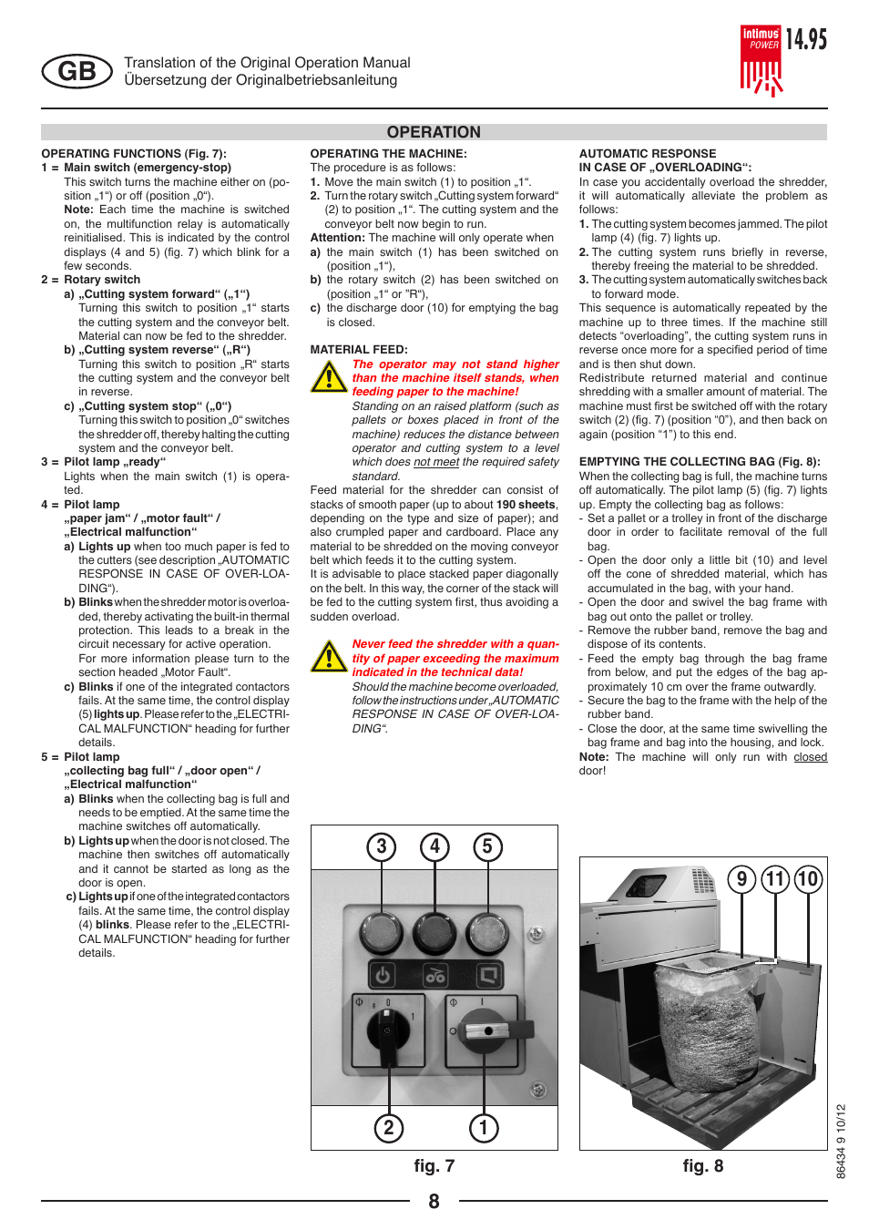 Fig. 8, Fig. 7, Operation | intimus POWER 14.95 S User Manual | Page 8 / 36