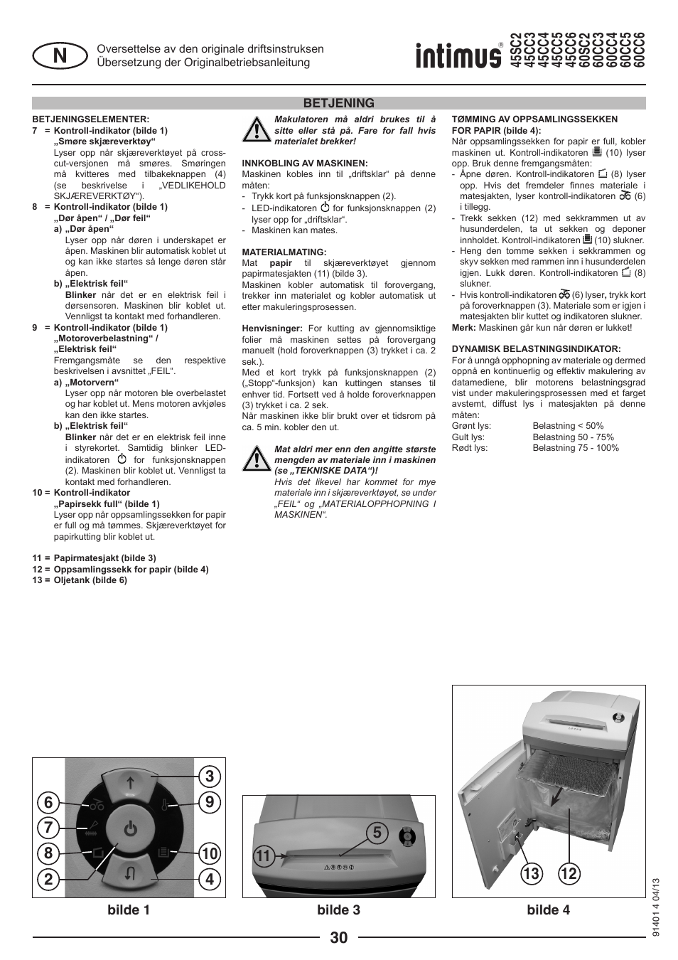 Bilde 1 bilde 3 bilde 4, Betjening | intimus 45 CC6 User Manual | Page 30 / 56