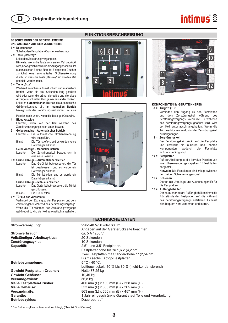 Originalbetriebsanleitung | intimus Crusher 1000 User Manual | Page 3 / 12