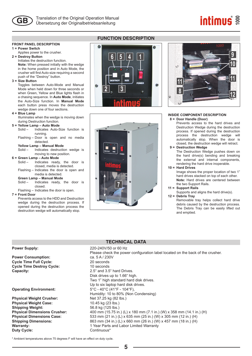 intimus Crusher 1000 User Manual | Page 5 / 12