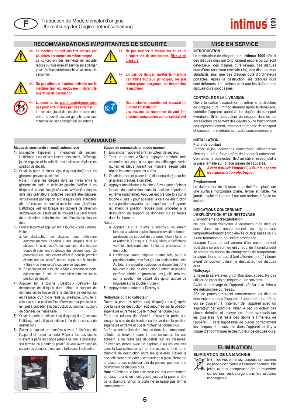 Mise en service commande | intimus Crusher 1000 User Manual | Page 6 / 12