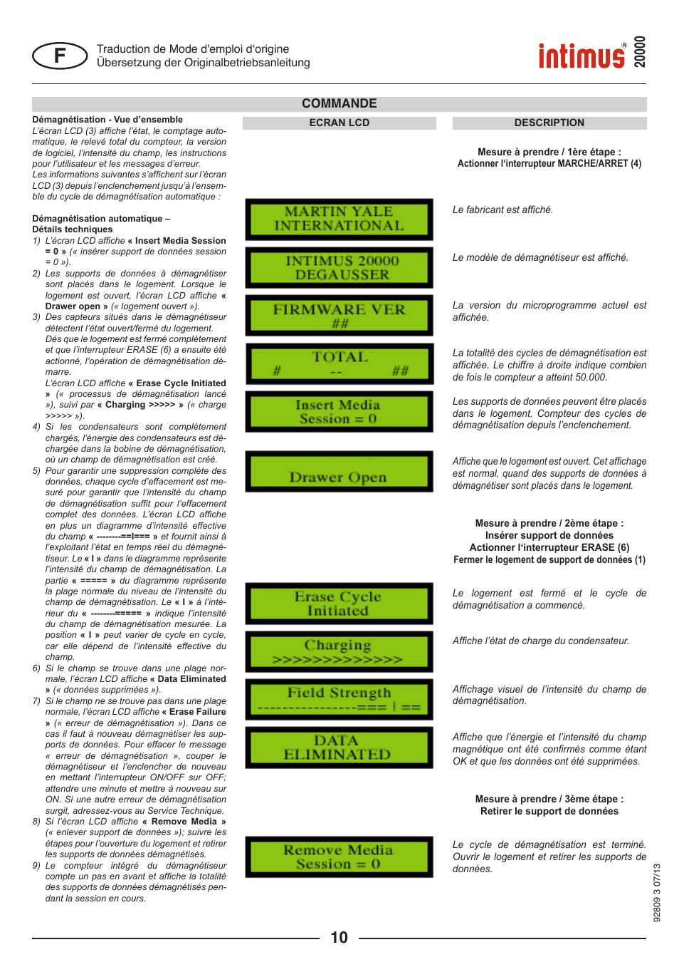 Commande | intimus Degausser 20000 User Manual | Page 10 / 16
