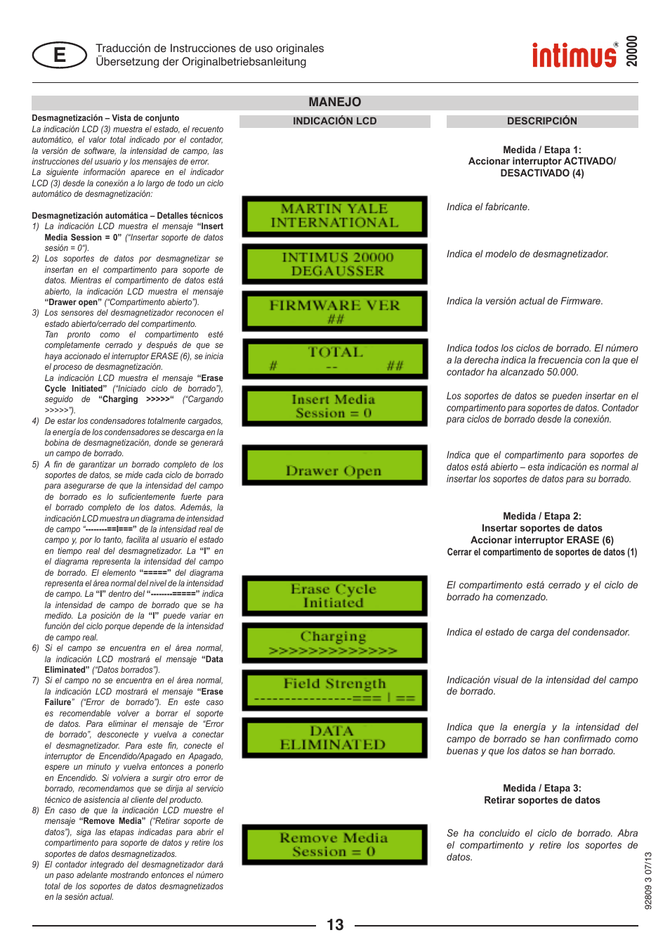 Manejo | intimus Degausser 20000 User Manual | Page 13 / 16