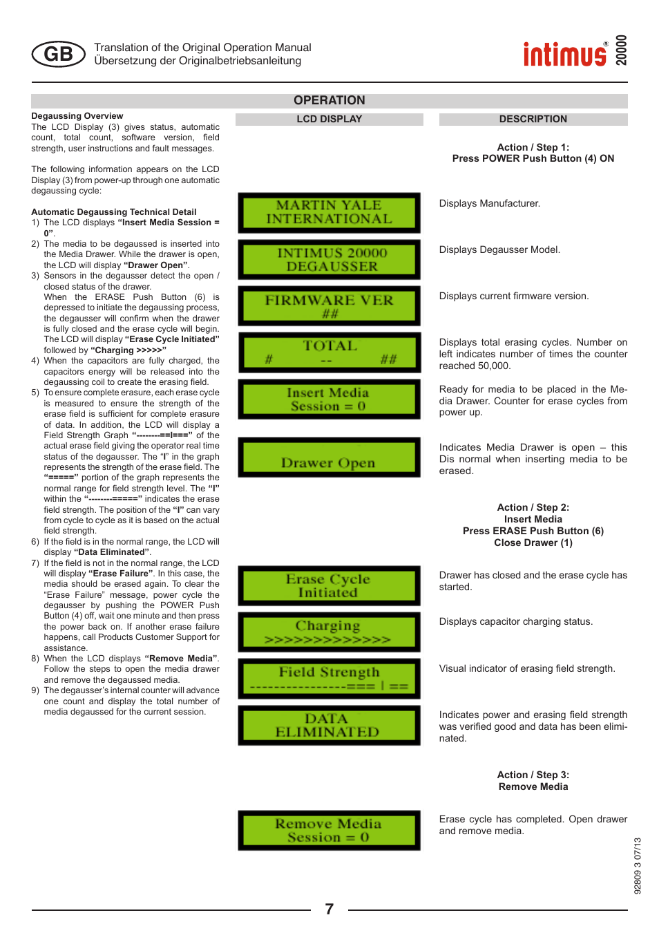 Operation | intimus Degausser 20000 User Manual | Page 7 / 16