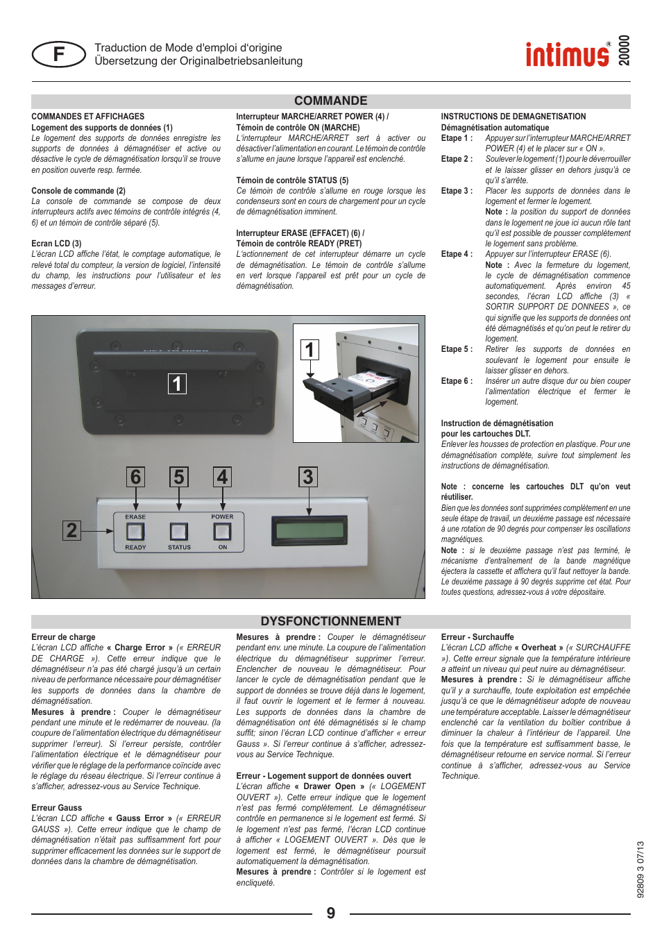 Commande dysfonctionnement | intimus Degausser 20000 User Manual | Page 9 / 16