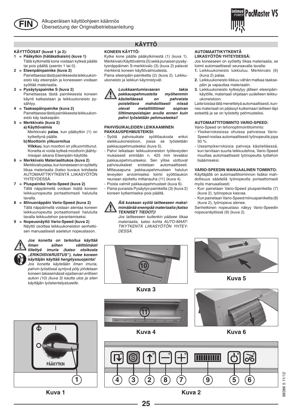 Pacmaster vs | intimus PacMaster S User Manual | Page 25 / 36