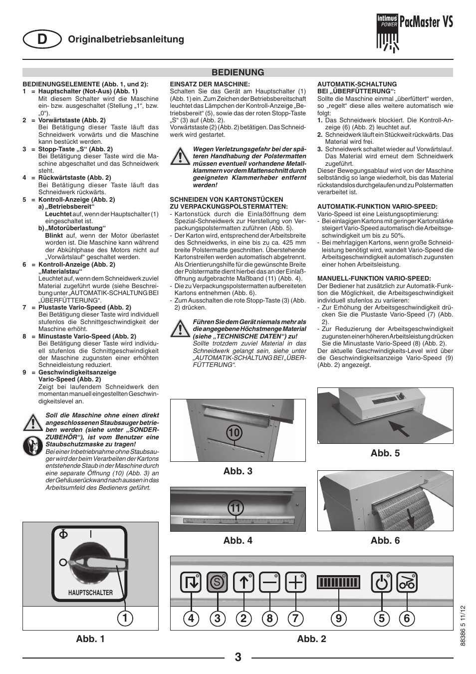 Pacmaster vs, Originalbetriebsanleitung abb. 1 abb. 2, Abb. 4 abb. 3 abb. 5 abb. 6 | Bedienung | intimus PacMaster S User Manual | Page 3 / 36